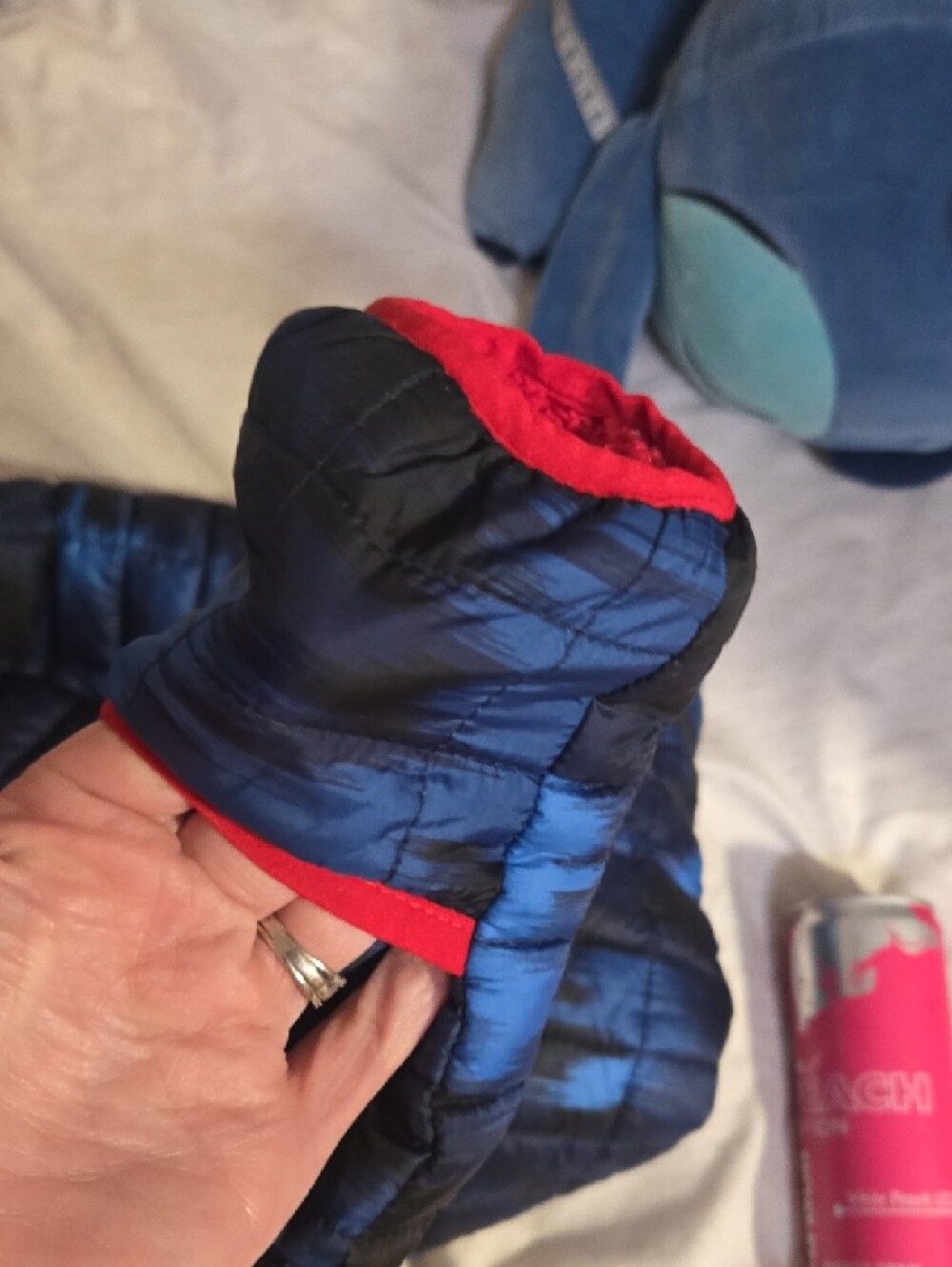 Snozu Blue and Red Quilted Hooded Baby One-Piece Snowsuit - Picture 5 of 5